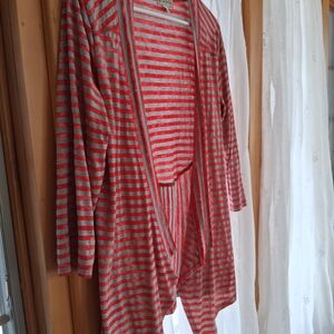 Live and Let Live Red and Gray Striped Cardigan Top